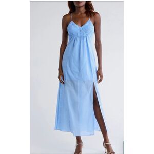 Steve Madden Brianna Side Slit Sleeveless Cotton Maxi Dress aurora blue size M n